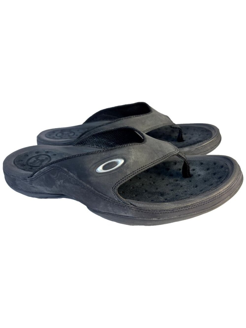 Men's Oakley Flip Flops Black Leather Size 12 Sandals Sport Slides 96548